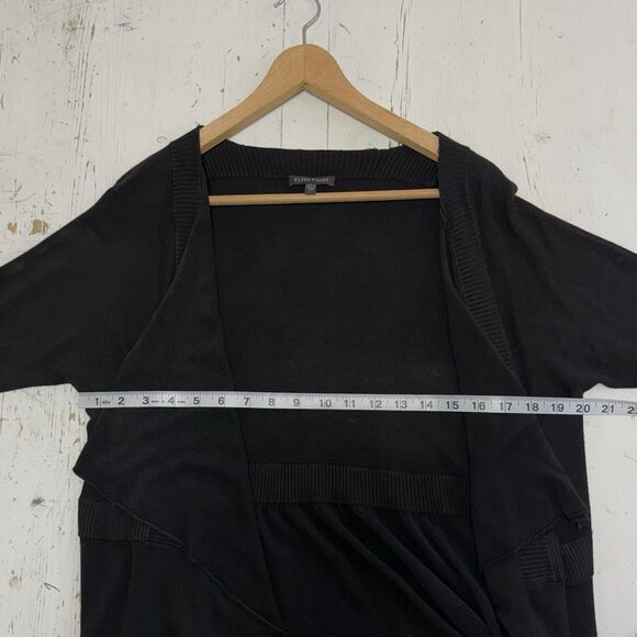 EILEEN FISHER Cardigan Large Black Italian Yarn Open Front Sweater Lagenlook - Picture 8 of 11
